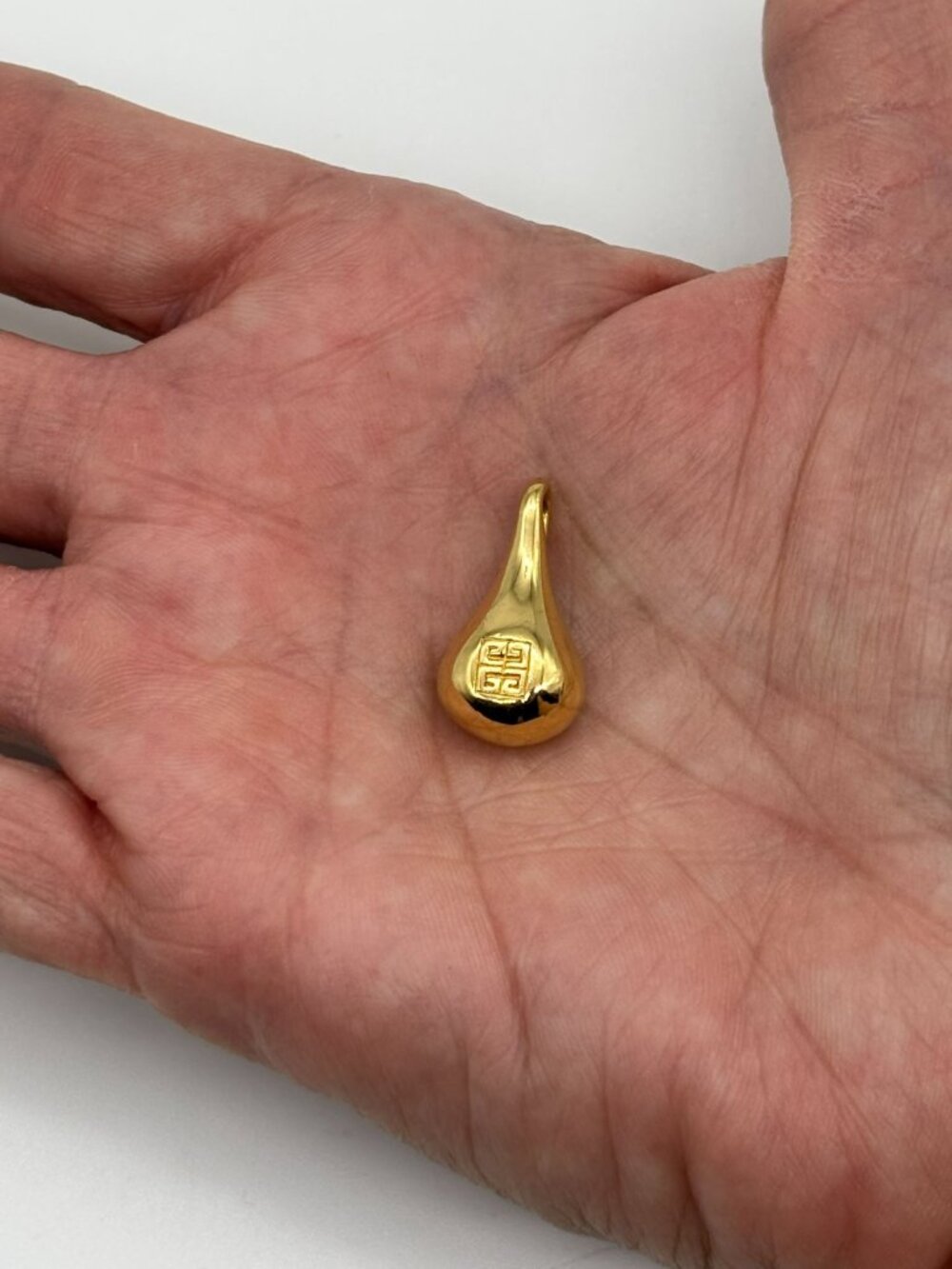 Vintage Givenchy Classic Logo Pendant Charm Teardrop Pear Shape Gold Tone Signed - Picture 5 of 14